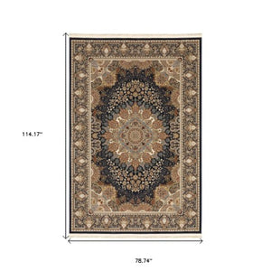 Homeroots 5' Ivory Medallion Area Rug With Fringe - Stain Resistant, Stylish Design For Any Home Decor 7' X 10' Polypropylene 575985