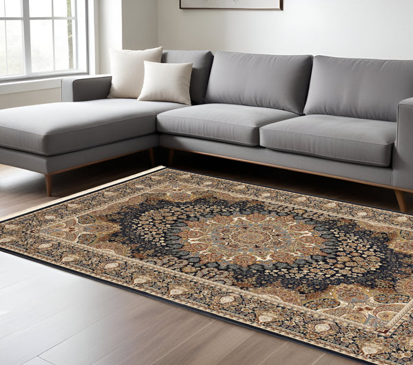 Homeroots 5' Ivory Medallion Area Rug With Fringe - Stain Resistant, Stylish Design For Any Home Decor 7' X 10' Polypropylene 575985