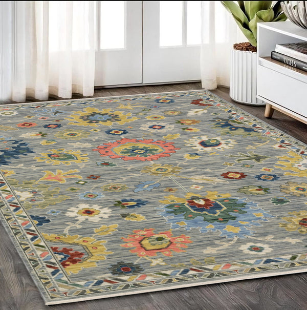 Homeroots 2' Gray Blue And Yellow Oriental Area Rug With Fringe – Stylish Design To Enhance Your Home Decor 5' X 8' Wool Blend 575986