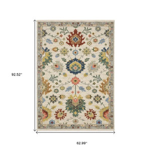 Homeroots 2' Gray Blue And Yellow Oriental Area Rug With Fringe – Stylish Design To Enhance Your Home Decor 5' X 8' Wool Blend 575987