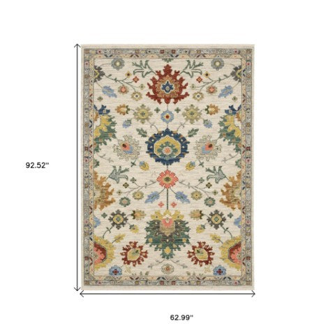 Homeroots 2' Gray Blue And Yellow Oriental Area Rug With Fringe – Stylish Design To Enhance Your Home Decor 5' X 8' Wool Blend 575987