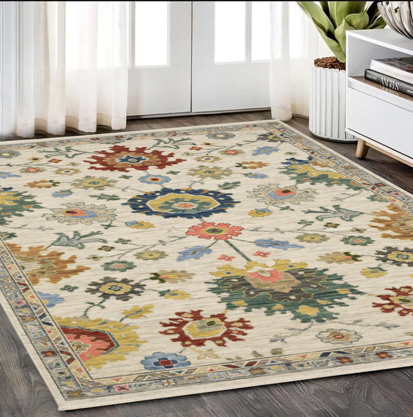Homeroots 2' Gray Blue And Yellow Oriental Area Rug With Fringe – Stylish Design To Enhance Your Home Decor 5' X 8' Wool Blend 575987
