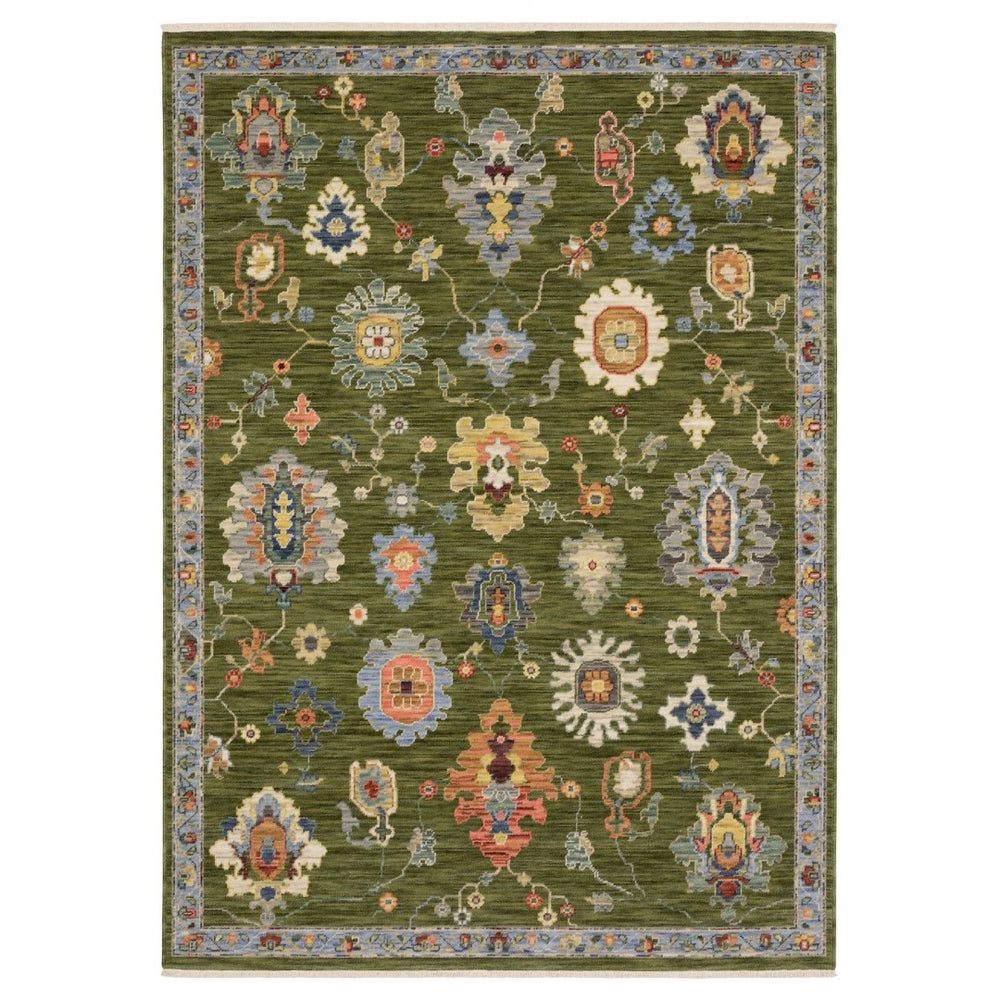 HomeRoots 6' Elegant Green Gray Light Blue Oriental Runner Rug with Fringed Edges for Timeless Home Decor 5' X 8' 575992