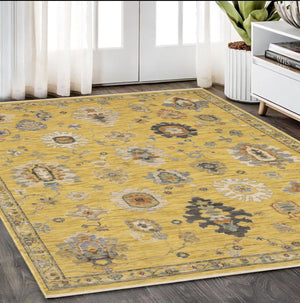 Homeroots 2' Yellow Oriental Area Rug With Fringe - Timeless Design For Cozy Home Decor And Warmth 5' X 8' Wool Blend 575993