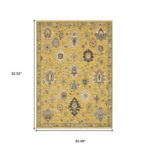 Homeroots 2' Yellow Oriental Area Rug With Fringe - Timeless Design For Cozy Home Decor And Warmth 5' X 8' Wool Blend 575993