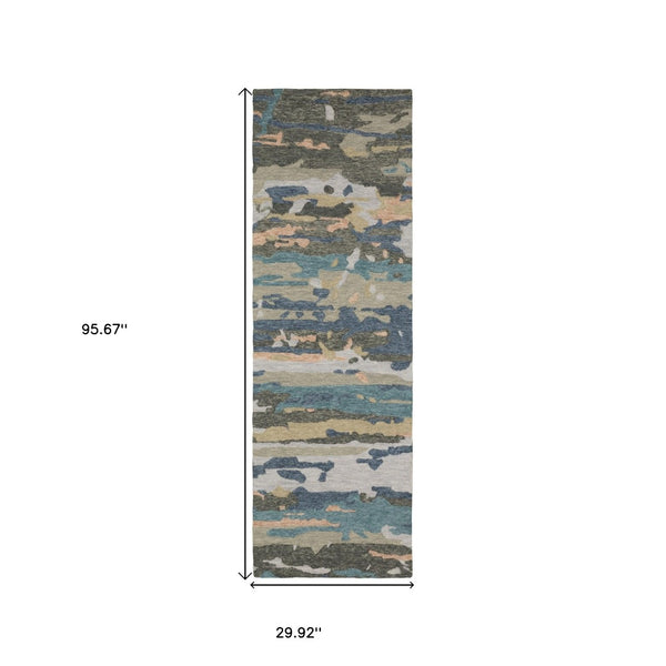 HomeRoots 5' Abstract Gray and Blue Hand-Tufted Wool Area Rug - Soft, Durable, and Perfect for Any Room Decor 8' Runner 575994