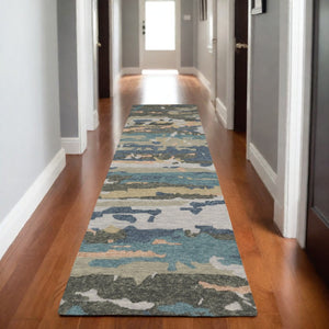 HomeRoots 5' Abstract Gray and Blue Hand-Tufted Wool Area Rug - Soft, Durable, and Perfect for Any Room Decor 8' Runner 575994