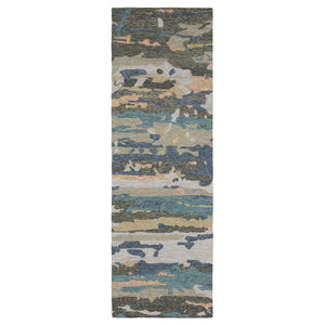 HomeRoots 5' Abstract Gray and Blue Hand-Tufted Wool Area Rug - Soft, Durable, and Perfect for Any Room Decor 8' Runner 575994