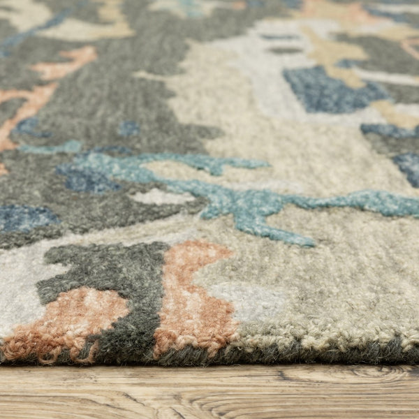 HomeRoots 5' Abstract Gray and Blue Hand-Tufted Wool Area Rug - Soft, Durable, and Perfect for Any Room Decor 8' Runner 575994