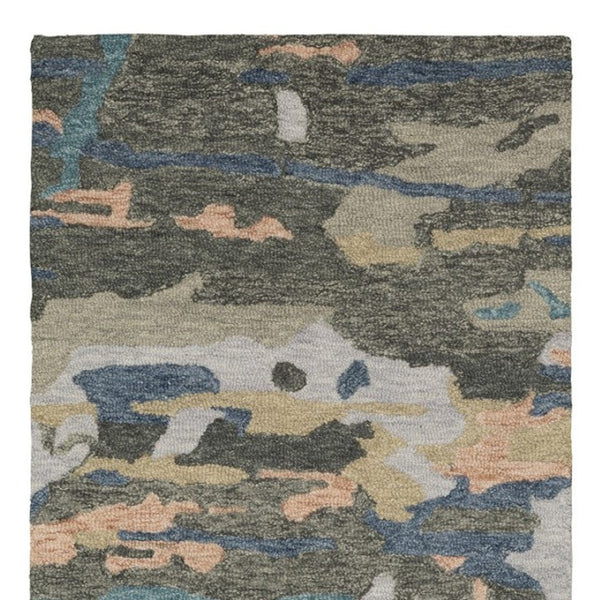 HomeRoots 5' Abstract Gray and Blue Hand-Tufted Wool Area Rug - Soft, Durable, and Perfect for Any Room Decor 8' Runner 575994