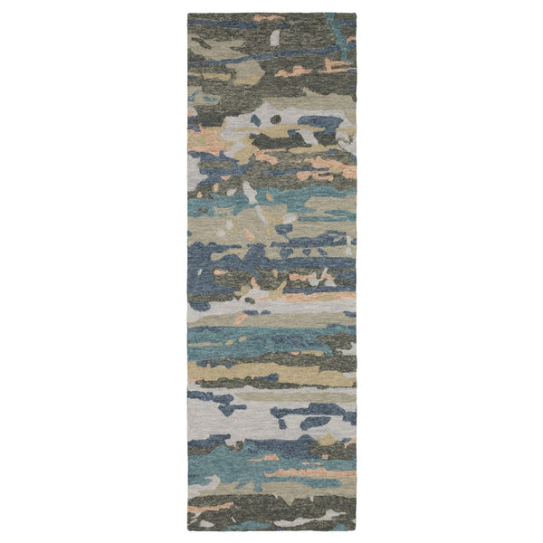 HomeRoots 5' Abstract Gray and Blue Hand-Tufted Wool Area Rug - Soft, Durable, and Perfect for Any Room Decor 8' Runner 575994