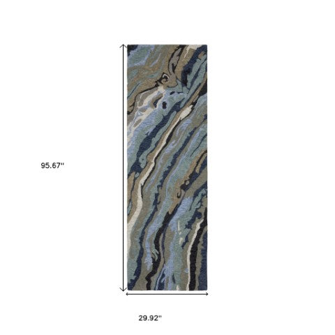 Homeroots 5' Abstract Hand-tufted Area Rug In Blue And Teal - Elevate Your Space With Style And Warmth 8' Runner Wool 575996