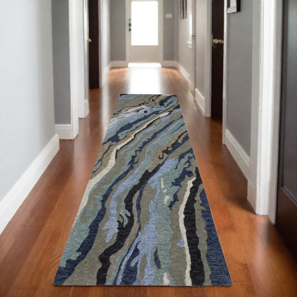Homeroots 5' Abstract Hand-tufted Area Rug In Blue And Teal - Elevate Your Space With Style And Warmth 8' Runner Wool 575996