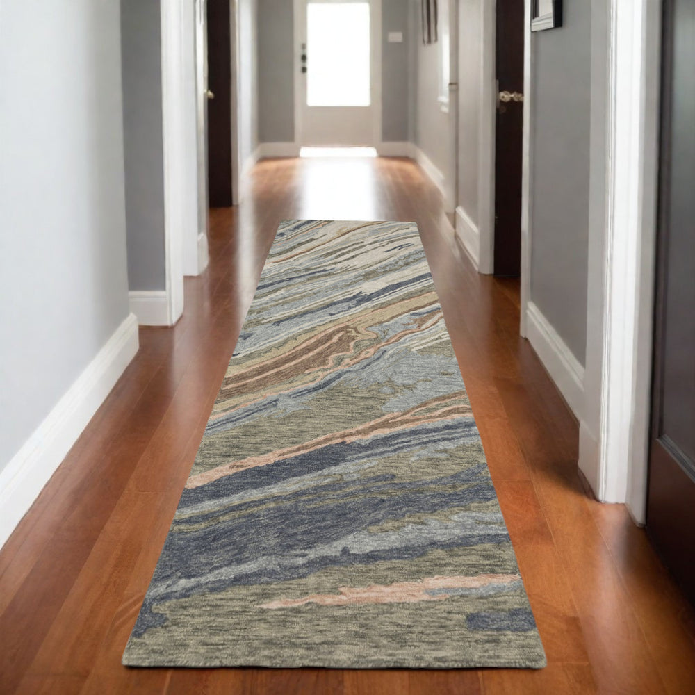 Homeroots 5' Abstract Gray And Blue Wool Hand-tufted Area Rug - Elevate Your Space With Sophisticated Style 8' Runner Wool 575997