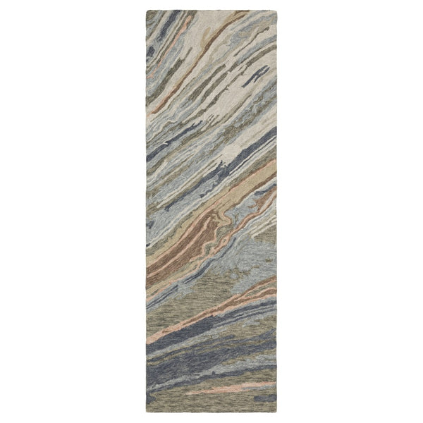 HomeRoots 5' Gray and Blue Wool Abstract Hand-Tufted Area Rug - Modern Comfort for Your Living Space Decor 8' Runner 575997