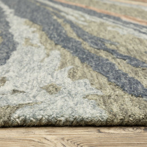 Homeroots 5' Abstract Gray And Blue Wool Hand-tufted Area Rug - Elevate Your Space With Sophisticated Style 8' Runner Wool 575997