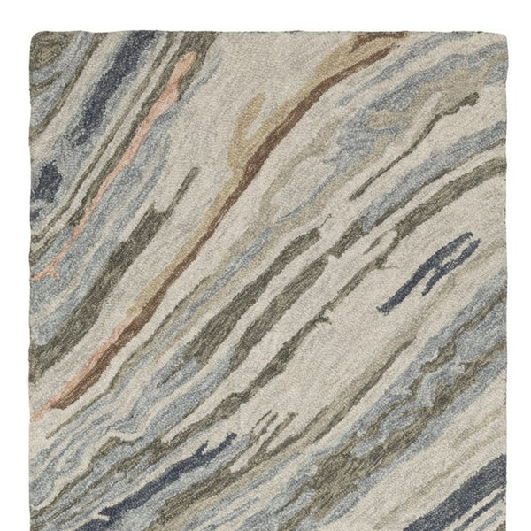 Homeroots 5' Abstract Gray And Blue Wool Hand-tufted Area Rug - Elevate Your Space With Sophisticated Style 8' Runner Wool 575997