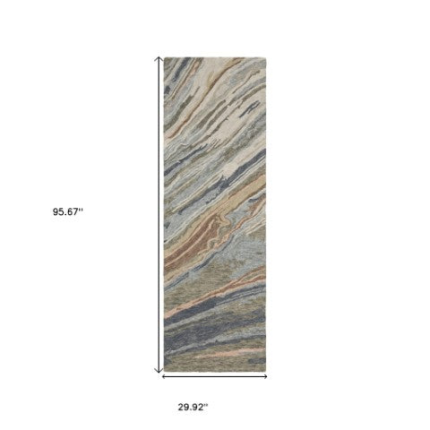 Homeroots 5' Abstract Gray And Blue Wool Hand-tufted Area Rug - Elevate Your Space With Sophisticated Style 8' Runner Wool 575997