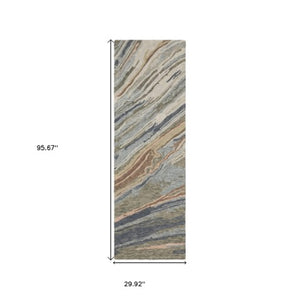 Homeroots 5' Abstract Gray And Blue Wool Hand-tufted Area Rug - Elevate Your Space With Sophisticated Style 8' Runner Wool 575997