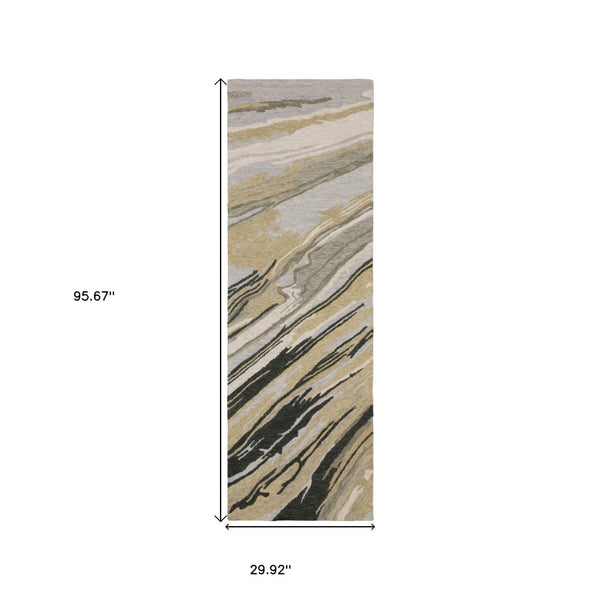 HomeRoots 5' Gray Wool Abstract Hand-Tufted Area Rug - Contemporary Artistry and Cozy Comfort for Your Home 8' Runner 575998