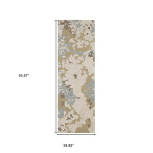 Homeroots 5' Abstract Hand-tufted Beige And Blue Wool Area Rug - Elevate Your Space With Style And Comfort 8' Runner Wool 575999