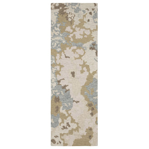 HomeRoots 5' Hand-Tufted Wool Area Rug with Beige and Blue Abstract Design for Modern Home Décor Comfort 8' Runner 575999