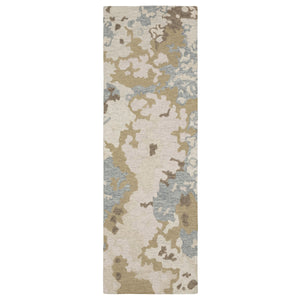 Homeroots 5' Abstract Hand-tufted Beige And Blue Wool Area Rug - Elevate Your Space With Style And Comfort 8' Runner Wool 575999