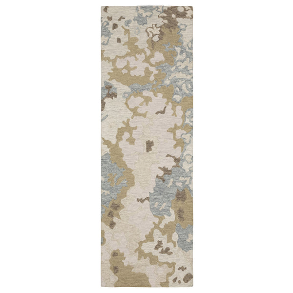 Homeroots 5' Abstract Hand-tufted Beige And Blue Wool Area Rug - Elevate Your Space With Style And Comfort 8' Runner Wool 575999