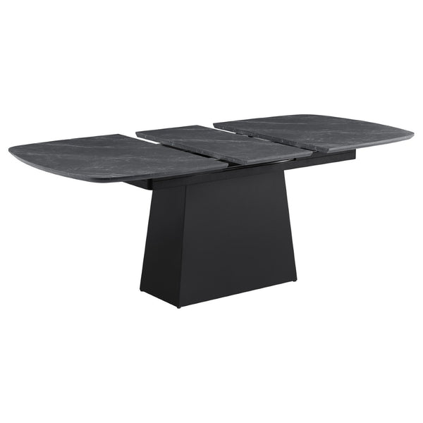 English Elm Idlewild Faux Marble Extendable Dining Table with Sculptural Pedestal Base for Modern Spaces B062S01650