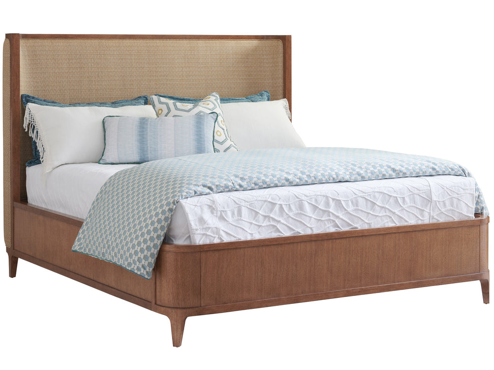 Lexington Tommy Bahama Home Villa Park Upholstered Bed – Elegant Design With Curved Headboard In Desert Sand Performance Fabric Sonoran  575-143c