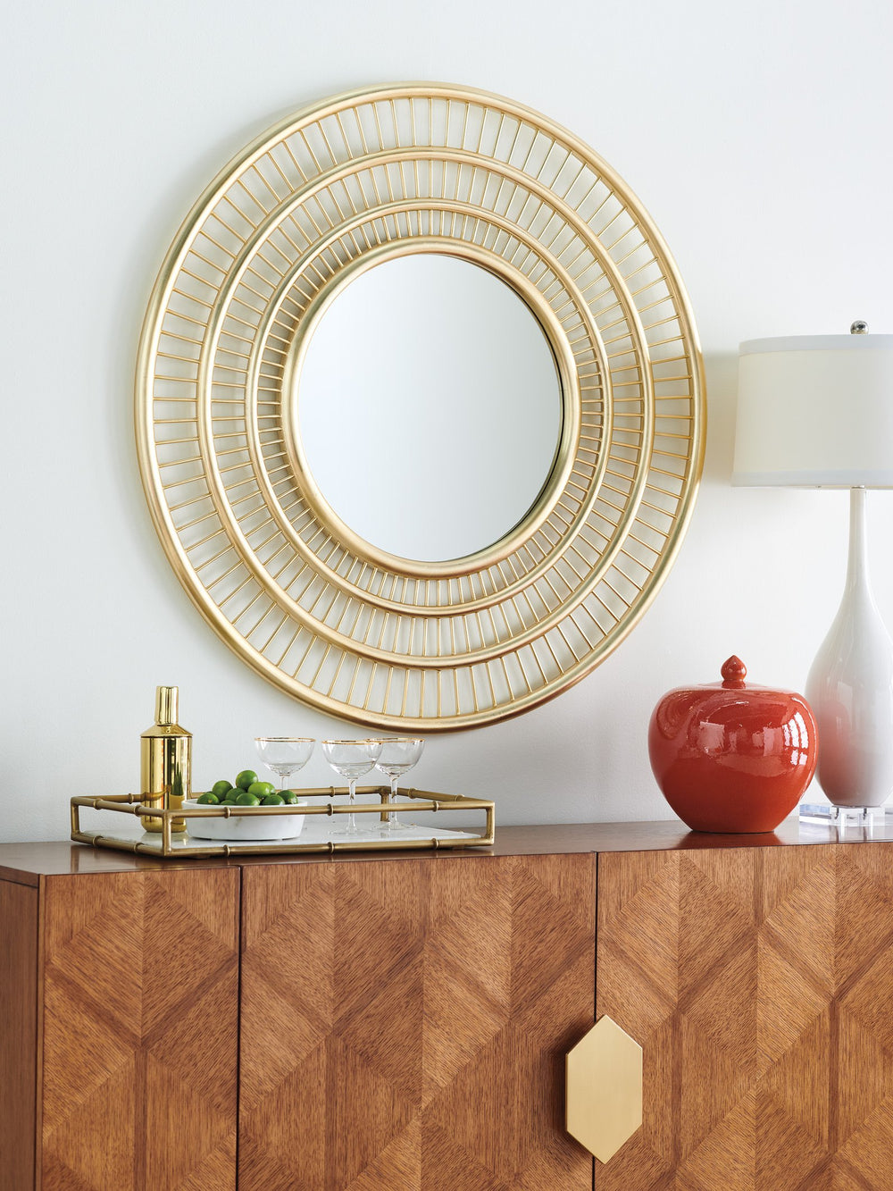Lexington Tommy Bahama Home Ambrose Sunburst Round Mirror In Gold-finished Silver Leaf – Luxurious Design For Elegant Spaces Sonoran  575-201