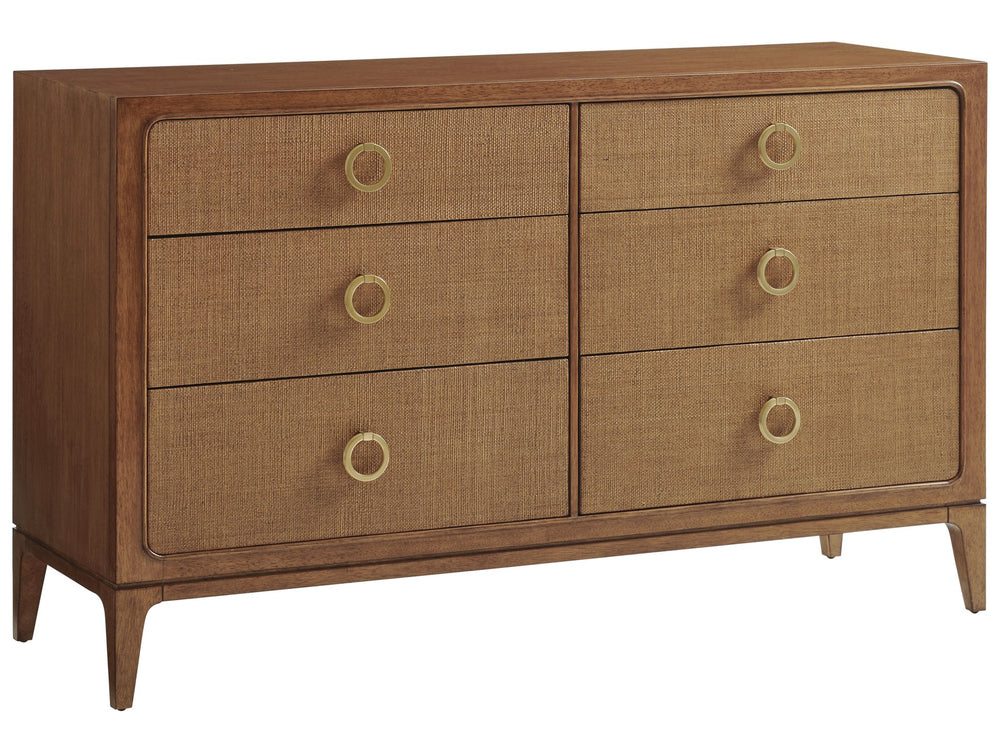 Lexington Tommy Bahama Home Beckett Double Dresser - Elegant Mid-century Design With Woven Raffia Drawers For Luxurious Living Sonoran  575-222