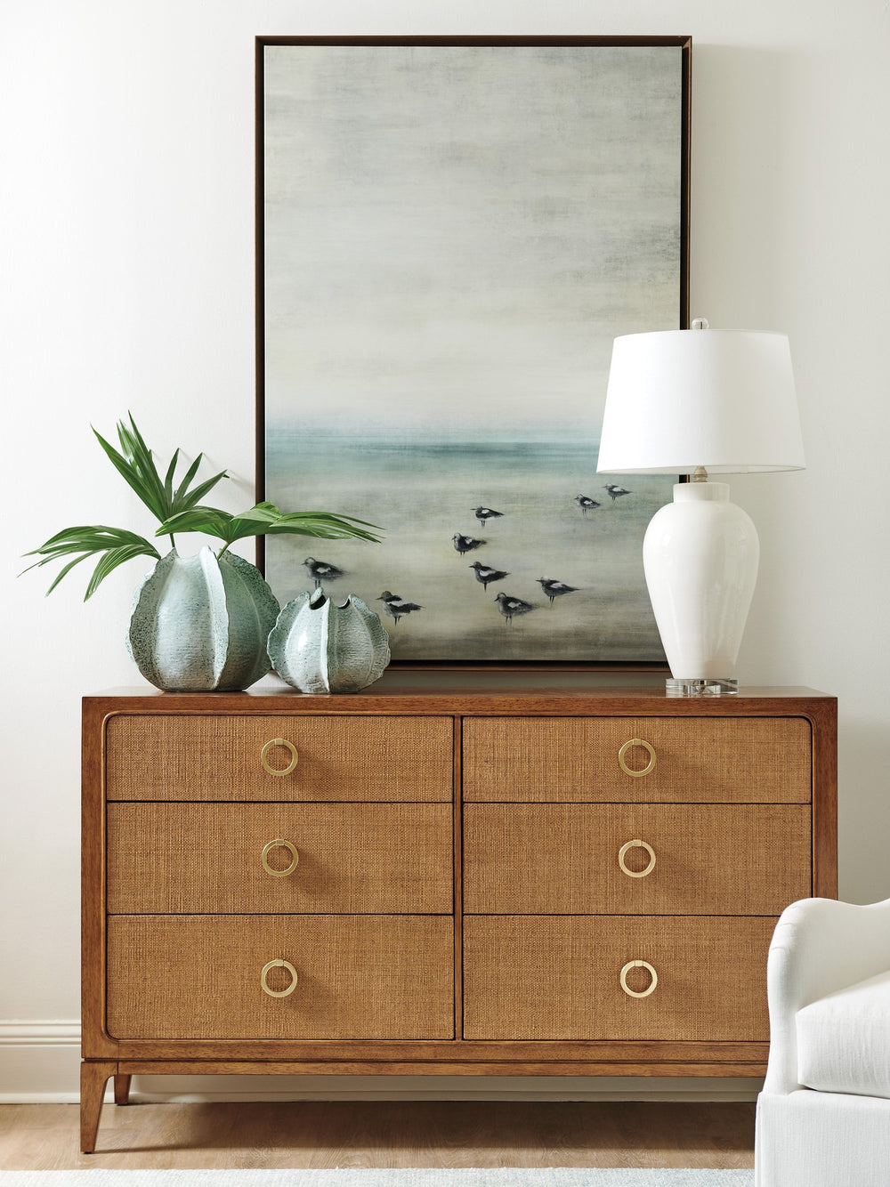 Lexington Tommy Bahama Home Beckett Double Dresser - Elegant Mid-century Design With Woven Raffia Drawers For Luxurious Living Sonoran  575-222
