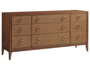 Lexington Tommy Bahama Home Paxton Triple Dresser With 9 Soft-close Drawers, Woven Raffia Fronts & Mid-century Modern Style Sonoran  575-233