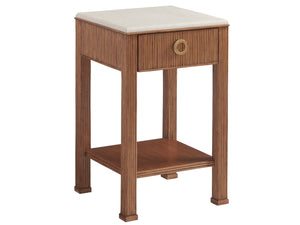 Lexington Tommy Bahama Home Tristan Night Table With Anticato Marble Top, Pencil Rattan Base And Elegant Storage Solution Sonoran  575-622