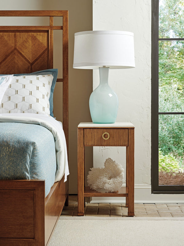 Lexington Tommy Bahama Home Tristan Night Table With Anticato Marble Top, Pencil Rattan Base And Elegant Storage Solution Sonoran  575-622