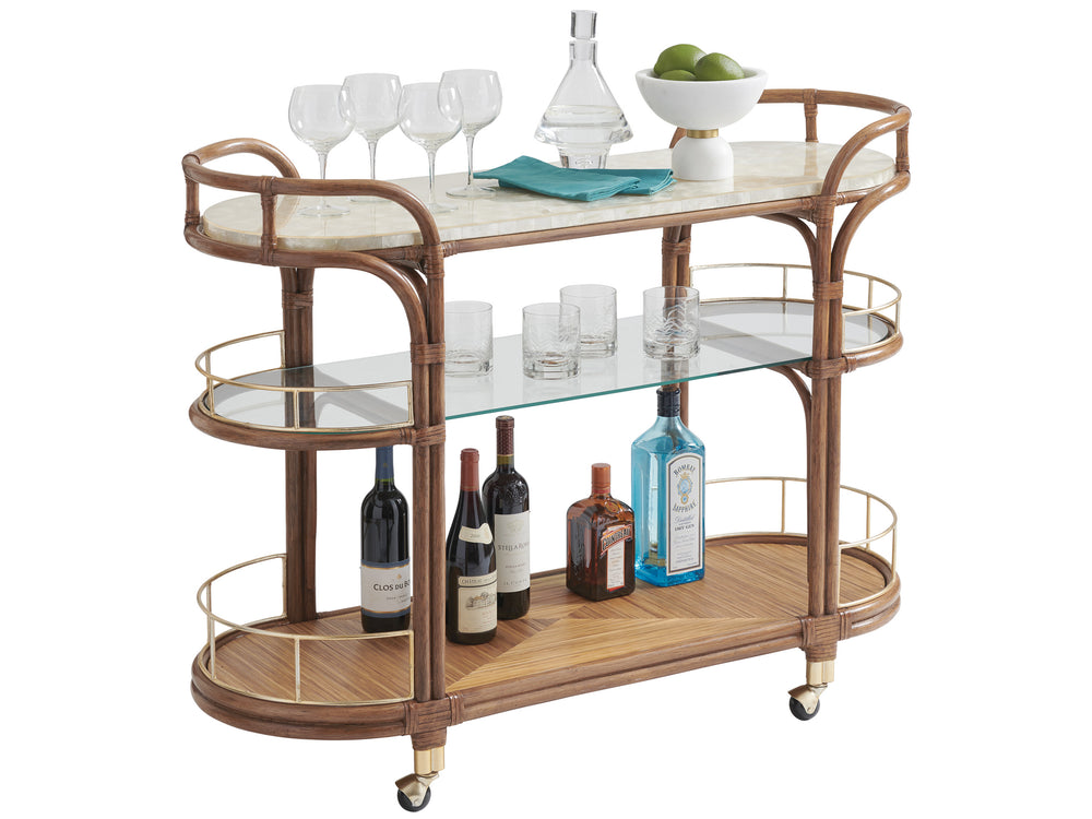 Lexington Tommy Bahama Home Toscana Rattan Mobile Bar Cart - Luxurious Design With Capiz Shell Top And Elegant Gold Accents Sonoran  575-862