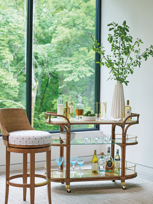 Lexington Tommy Bahama Home Toscana Rattan Mobile Bar Cart - Luxurious Design With Capiz Shell Top And Elegant Gold Accents Sonoran  575-862