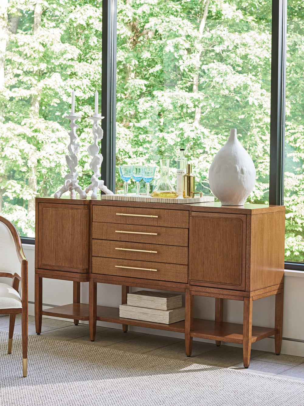 Lexington Tommy Bahama Home Eagle Falls Sideboard: Elegant Mid-century Modern Design With Woven Raffia & Adjustable Shelves Sonoran  575-869