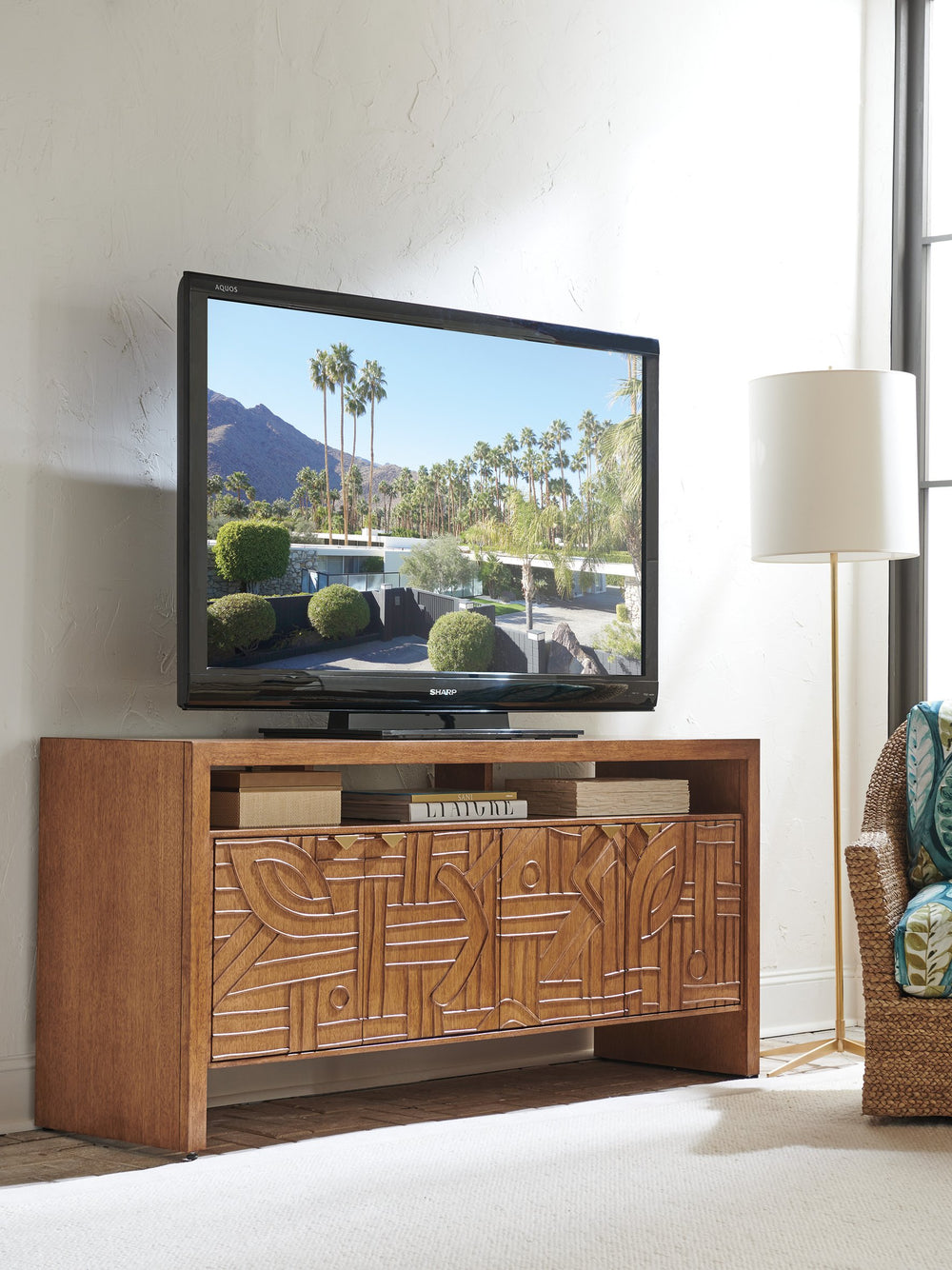 Lexington Tommy Bahama Home Manning Media Console - Stylish Palm Desert-inspired Design With Rattan Accents & Cord Management Solutions Sonoran  575-907