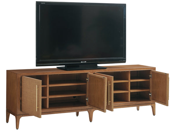 Lexington Tommy Bahama Home Sierra Media Console - Luxurious 86-inch Mid-century Design With Woven Raffia And Stylish Storage Options Sonoran  575-908