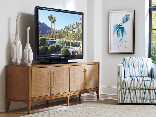 Lexington Tommy Bahama Home Sierra Media Console - Luxurious 86-inch Mid-century Design With Woven Raffia And Stylish Storage Options Sonoran  575-908