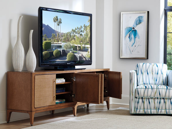 Lexington Tommy Bahama Home Sierra Media Console - Luxurious 86-inch Mid-century Design With Woven Raffia And Stylish Storage Options Sonoran  575-908