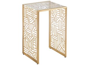 Lexington Tommy Bahama Home Redford Metal Accent Table – Luxurious Mid-century Design With Abstract Gold Leaf & Glass Top Sonoran  575-952