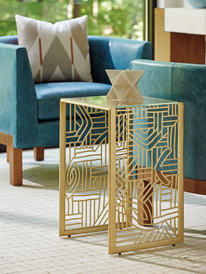 Lexington Tommy Bahama Home Redford Metal Accent Table – Luxurious Mid-century Design With Abstract Gold Leaf & Glass Top Sonoran  575-952