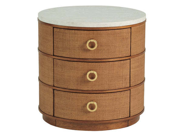 Lexington Tommy Bahama Home Banning Raffia Round Lamp Table With Anticato Marble Top And Elegant Storage Drawers For Style Sonoran  575-954