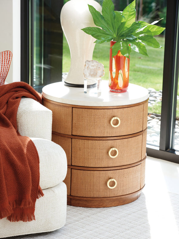 Lexington Tommy Bahama Home Banning Raffia Round Lamp Table With Anticato Marble Top And Elegant Storage Drawers For Style Sonoran  575-954