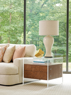 Lexington Tommy Bahama Home Arden Acrylic Lamp Table - Modern Design With Suspended Drawers And Elegant Pencil Rattan Accents Sonoran  575-957
