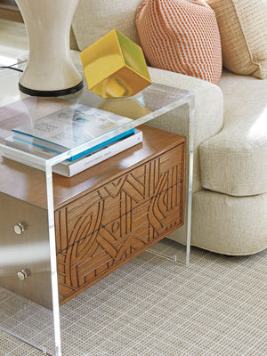 Lexington Tommy Bahama Home Arden Acrylic Lamp Table - Modern Design With Suspended Drawers And Elegant Pencil Rattan Accents Sonoran  575-957