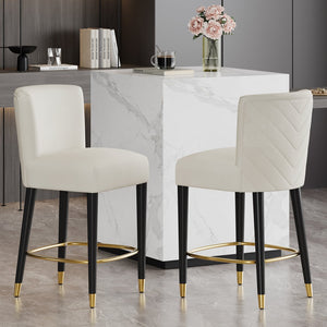 English Elm Christopher Knight Home® - 27inch-counterstool, modern rubberwood frame with light fabric upholstery, gold circular footrest accent Beige N780P224409B